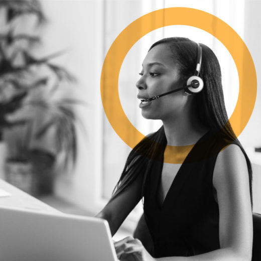 Woman consulting with headset on